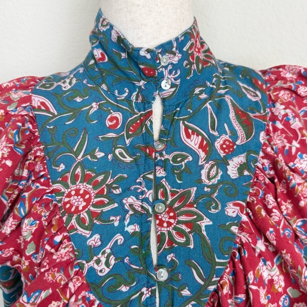 Place Nationale Floral Boho Ruffle High Neck Mini Dress - Picture 4 of 15